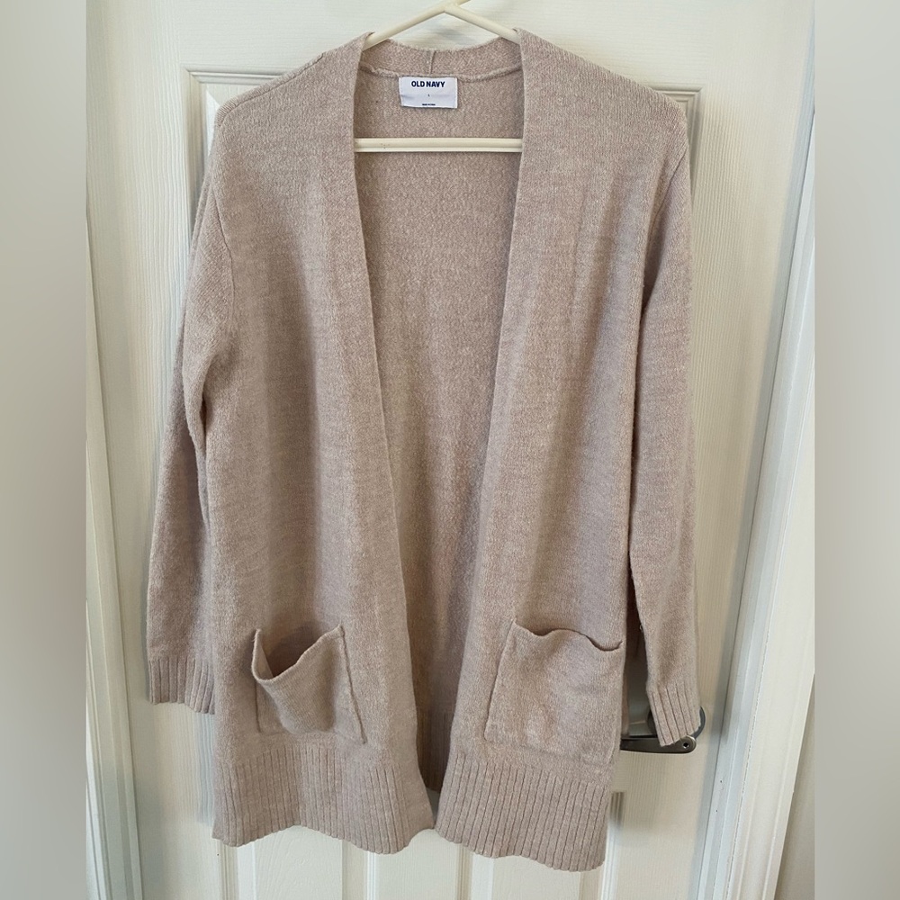 Old Navy Large Cream/Pale Pink Long Cardigan